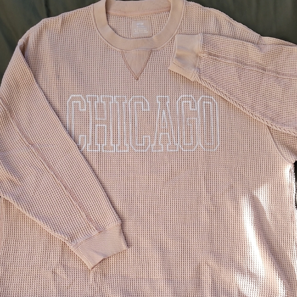 Aerie Tan Crewneck Sweater with Textured Knit